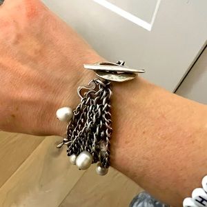 Chunky silver with pearl bracelet